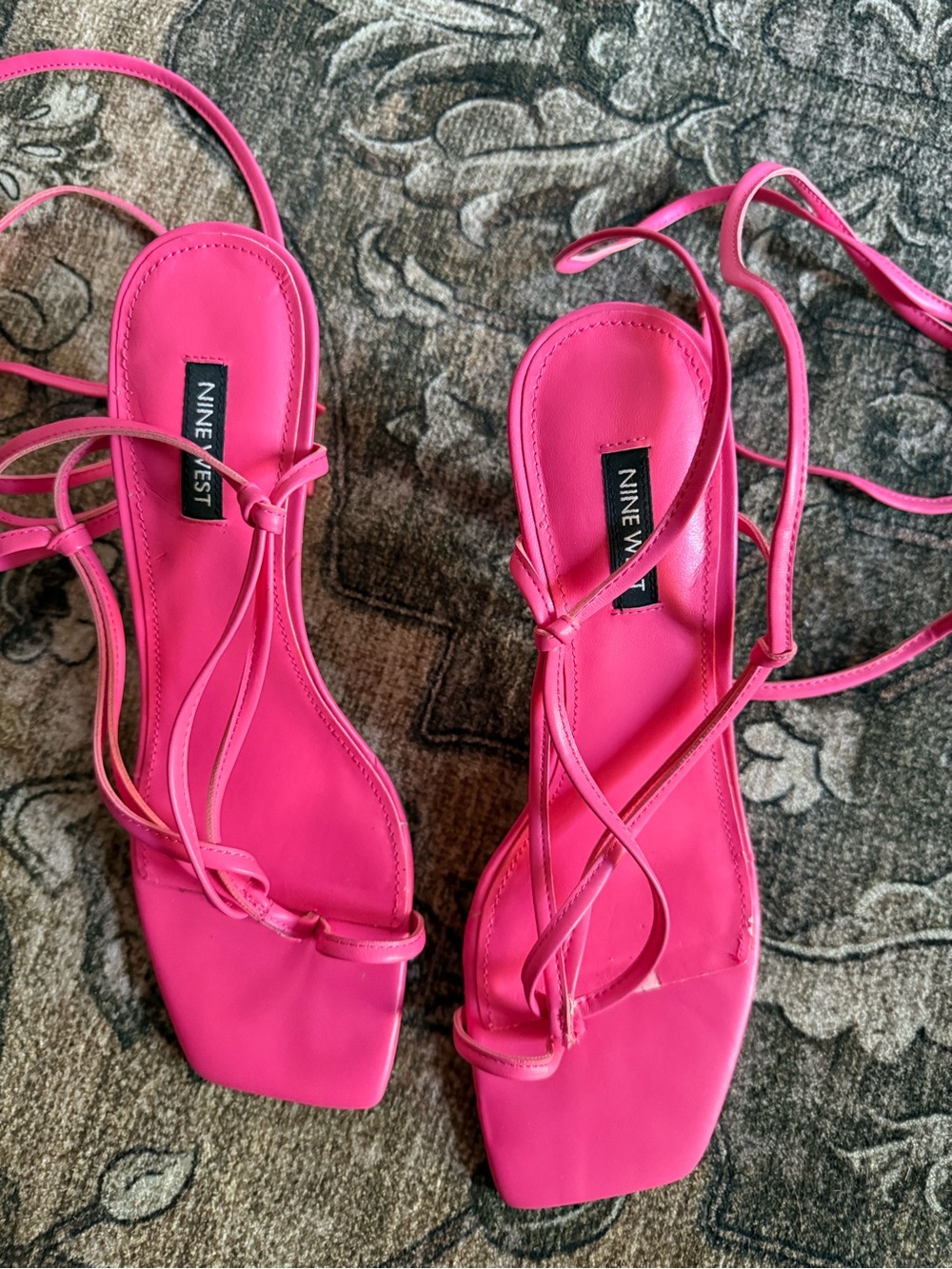Nine West Fuchsia Strappy Square-Toe Lace-Up Sandals